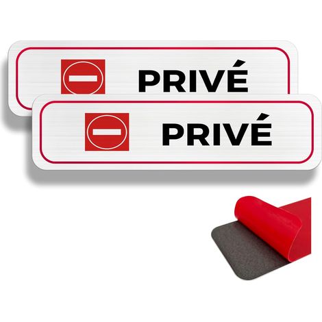 Plaque de porte privée, 2 panneaux de propriété privée, 19×5 cm, aluminium brossé, épaisseur 2 mm, intérieur/extérieur, étanche, avec autocollant (1/5)