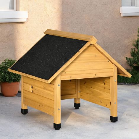 Garage en bois pour tondeuse robot 75 x 76 x 70 cm jaune (1/5)