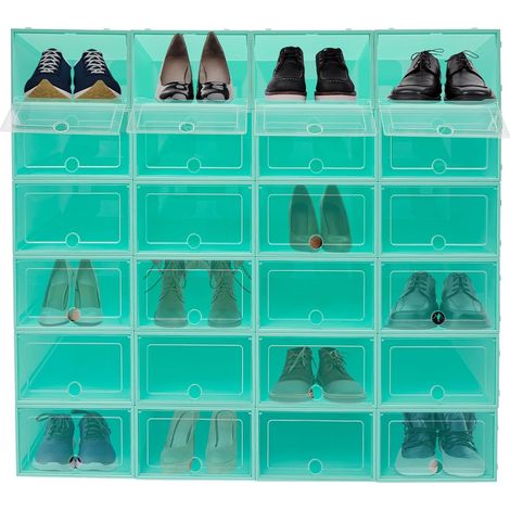 Juego de 24 cajas apilables y plegables con tapa para zapatillas, tacones altos y pantuflas.