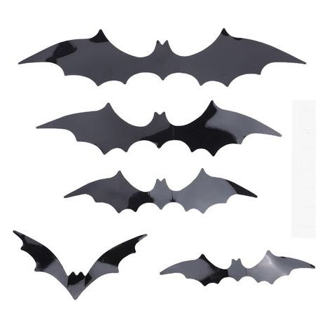 140 autocollants chauves-souris 3D noirs effrayants pour décoration murale, avec feuilles de support, pour une fête à la maison (1/5)