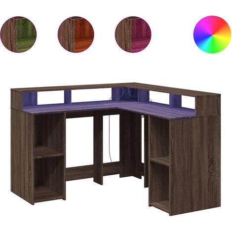 Maison Exclusive - LED-Schreibtisch Braun Eichen-Optik 130x130x91