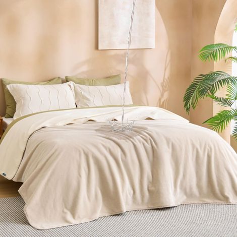 Couverture Imperméable Douillette 152x203 cm Polaire Double Face Antidérapante Lavable pour Chien, Canapé, Lit, Voiture, Extérieur, Matelas, Camping, Pique-Nique - Crème (1/5)