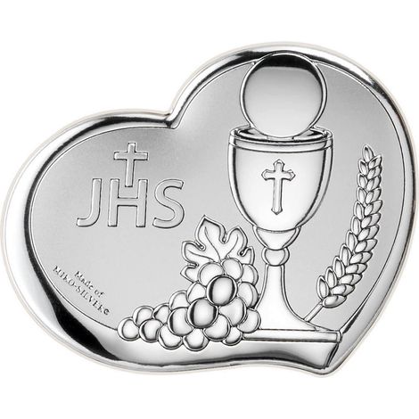 Immagine della Prima Comunione, in argento, ricordo della Prima Comunione con incisione  Dimensioni: 7,5x6,5 cm  Codice articolo: VL81371/1LBI