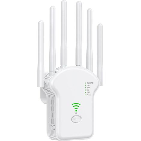 Nuovo ripetitore WiFi 2025, ripetitore WiFi ad alte prestazioni da 1200 Mbps, amplificatore WiFi dual-band (5 GHz e 2,4 GHz) con WPS, extender WiFi con porta Gigabit, compatibile con tutti i router