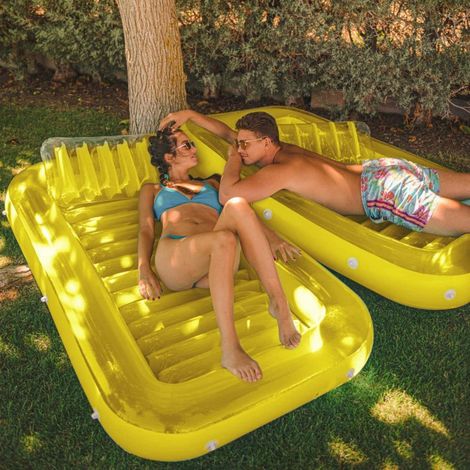 Fauteuil flottant gonflable XXL (177 x 116 cm) - 4 en 1 : piscine pour bronzer, bar flottant et pataugeoire - Avec appui-tête et porte-gobelets - PVC résistant aux UV (0,3 mm) - Jaune citron (1/4)