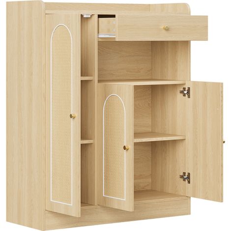 Zapatero de ratán con 1 cajón y 3 puertas, natural, 90 x 35 x 110 cm (1/5)