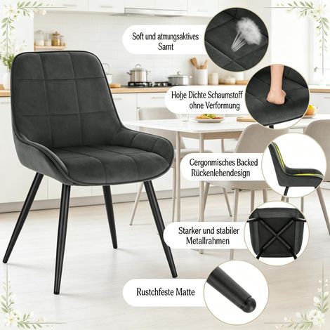 Chaises de salle à manger rembourrées hautes, élégantes et polyvalentes pour bureau, cuisine ou salon - Lot de 4 fauteuils de repas confortables. (1/5)