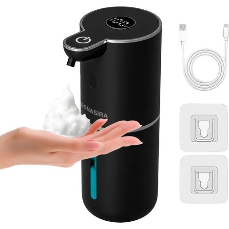 (P18 Noir-Mousse) Distributeur de savon portable 380 ml avec écran HD sans contact, contrôle mousse/liquide réglable sur 6 niveaux, capteur intelligent et flacon de shampoing. (1/5)