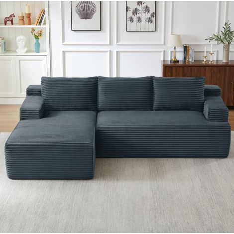 Divano angolare modulare, comfort profondo, senza montaggio, rivestimento in velluto a coste grigio scuro (1/5)