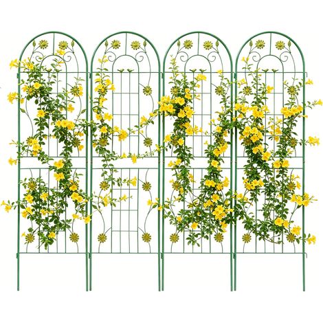 YOSE LIFE Rankgitter 180x50cm Klettergitter aus Metall für Kletterpflanzen, Sichtschutzgitter Grün für Balkon & Terrasse, Wandspalier mit elegantem Design 4er Set