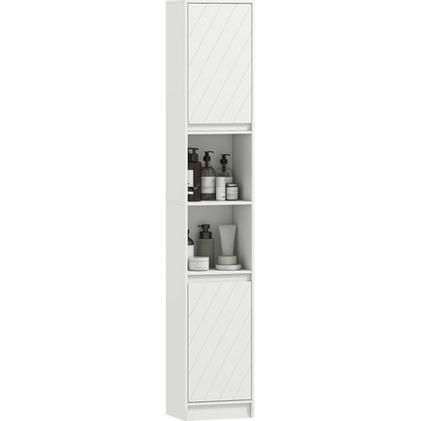 Badezimmerschrank, Aufbewahrungseinheit mit 2 Türen und 2 offenen Fächern, 30 x 24 x 170 cm, weiß