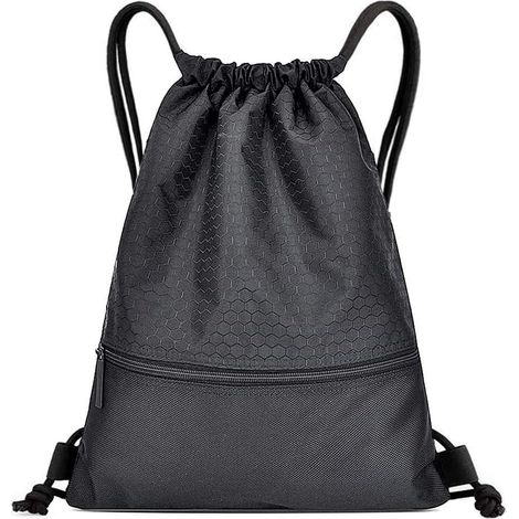 Sac à cordon, sac de sport imperméable à cordon, sac de natation noir à cordon pour l'école (filles et garçons), sac à dos noir (1/4)