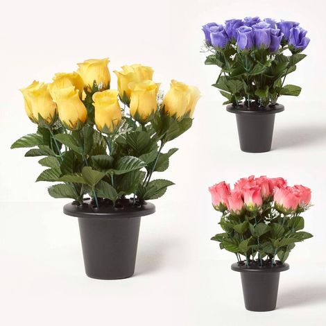 Homescapes Set of 3 Rosebuds with Gypsohila in Grave Vase (1/5)