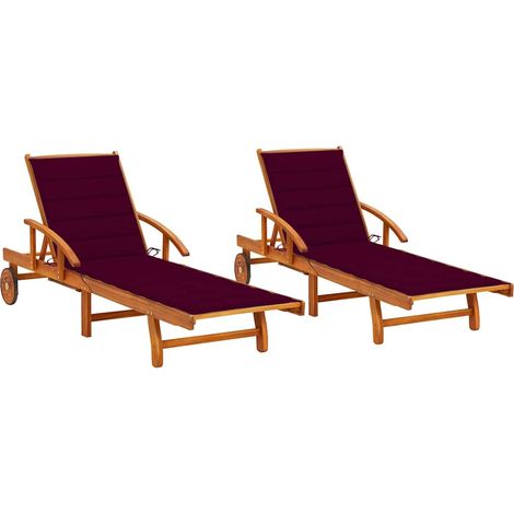 Lot de 2 Bains de soleil Chaises de jardin - Transat de jardin avec coussins Bois d'acacia solide BV779678 - BonneVie (1/5)