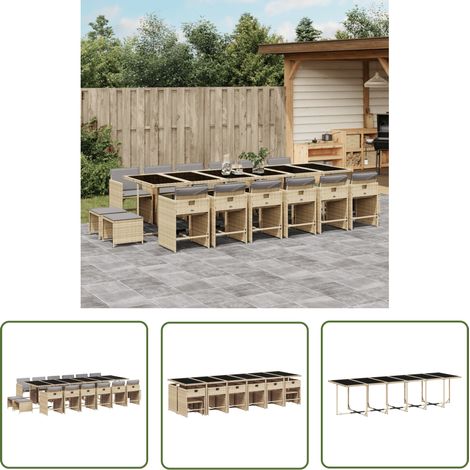 vidaXL Ensemble à manger de jardin et coussins 17 pcs mélange beige (1/5)