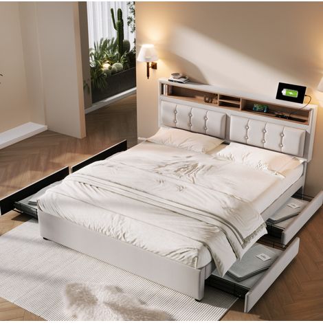 lit adulte rangement 140x200 4 tiroirs USB OKMYHOME (1/5)
