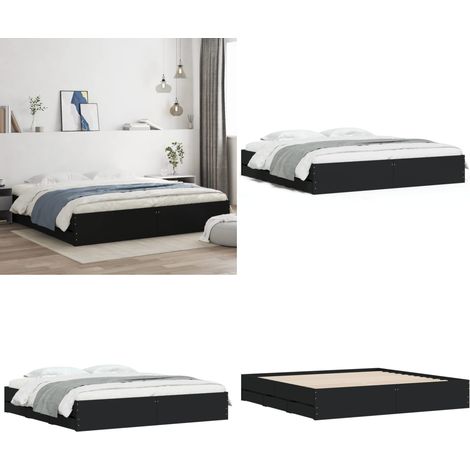Bettgestell mit Schubladen Schwarz 200x200 cm Holzwerkstoff - Bettesrahmen - Doppelbett - Holzbettfundament - Schubladenschrank - Schlafzimmereinrichtung - Home & Living (1/5)
