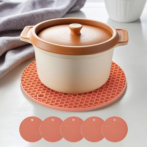 Ensemble de 5 tapis en silicone – Tapis résistants à la chaleur, antidérapants et isolants pour les comptoirs de cuisine, maniques flexibles et faciles à utiliser (rose) (1/5)