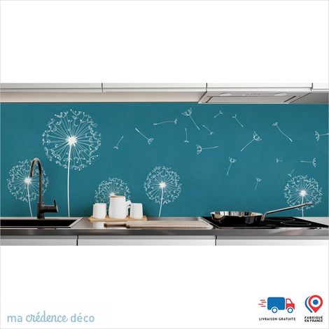 Crédence : Fleurs et pissenlits - Couleur Bleu nacré - Alu composite - 180 - 60 (1/3)