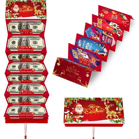 Enveloppe De Noël - 10 Emplacements - Rouge - Pour Billets De 10 USD - Boîte De Conditionnement Festif - Lot De 20 (1/5)