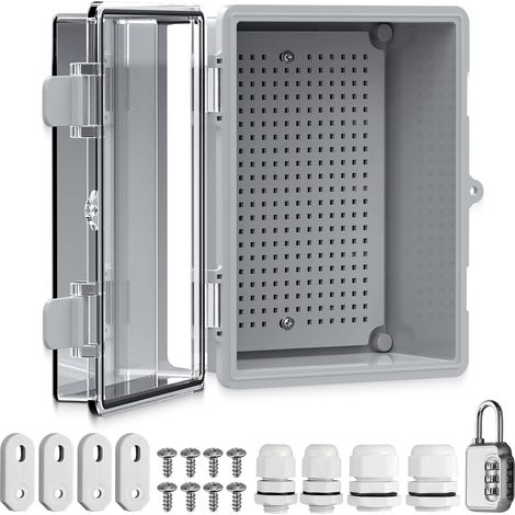 Boîtier Électrique Étanche IP67 Extérieur ABS Épais 220×170×110 mm  Couvercle Transparent, Coffret Électrique Plastique avec Plaque de Montage et Serrure, Protection Câble et Raccordement (1/5)