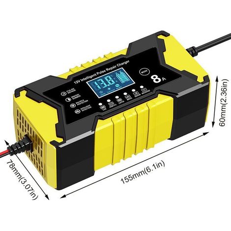 jauneChargeur 12V 8A pour batteries de voiture, batteries de moto et batteries au plomb-acide (1/3)