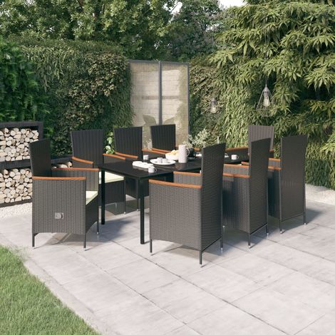 Juego de comedor de jardín 9 piezas con cojines negro vidaXL (1/5)