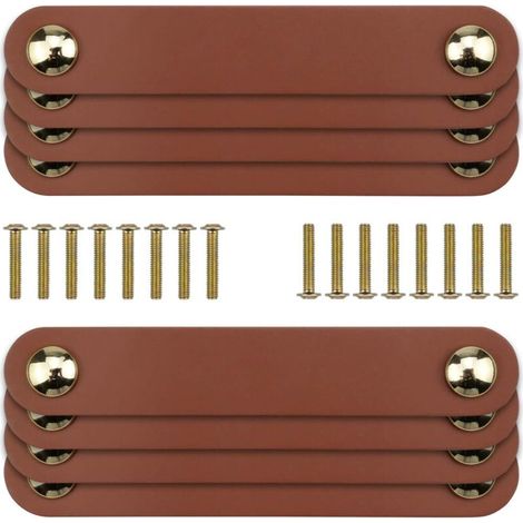 (Marron)8 Pièces Poignee Cuir, Poignées de Tiroir en Cuir, Poignee Cuir pour Poignee de Meuble Cuisine, avec 22mm Vis, pour Meubles Cuisine Salle Bain Armoires Cabinet