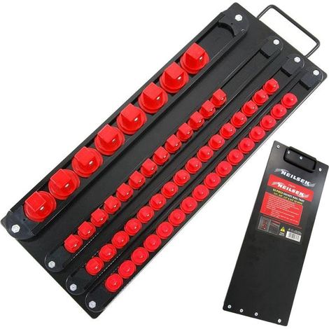 Neilsen 52pc Socket Rail Tray 1/4" 3/8" 1/2" 3/4" Organiser Storage Holder Metal