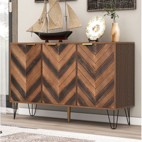Buffet 3 portes 120 x 38 x 76,5 cm avec rangement, pieds en fer HAVRYA (1/5)