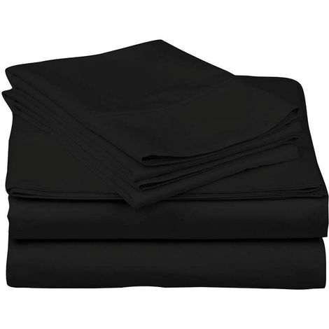1 Parure de lit 4 pièces Coton satiné Noir Reine Poche 18 pouces Drap housse Drap plat Taies (1/5)