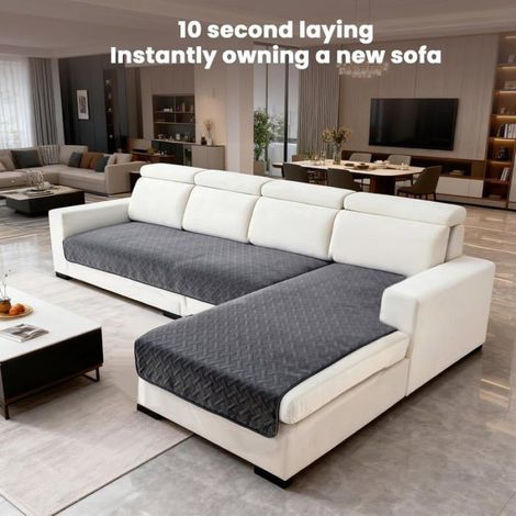 Housse De Canapé - Flanelle Imperméable - Base Antidérapante - Forme L - Pour Canapé Sectionnel - 90x90 cm (1/5)