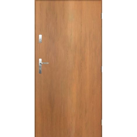 Porte d'entrée TANGO chêne doré en acier inoxydable en 80 ou 90 cm - Poignée et serrure : Sans - Poussant: Gauche - Dimensions: 80 cm