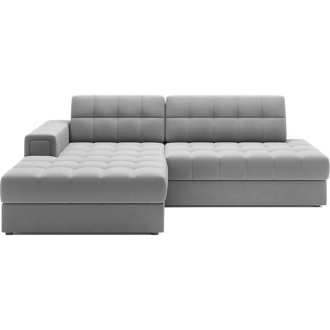 Canapé d'angle convertible CUBITO gris 240 cm avec coffre de rangement et couchage (1/5)