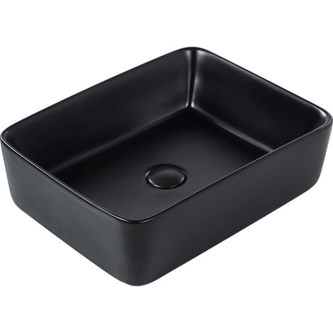 Lavabo per bagno Rettangolo in ceramica lavabile lucida 490 x 380 mm Nero Travesia