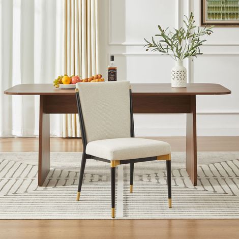 Ensemble de 2 chaises. Détails de design minimalistes. Assise rembourrée en tissu beige. (1/4)