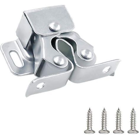 Lot de 10 loquets à double rouleau pour portes d'armoires avec gâche à lance, argentés (1/5)