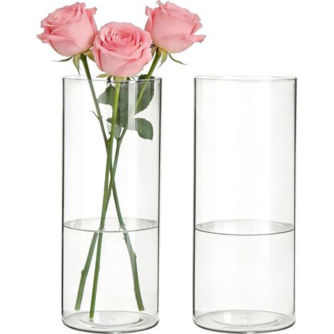 Lot de 2 Vases à Fleurs en Acrylique Transparent - Vases Cylindriques Décoratifs Incassables pour Arrangements Floraux, Centres de Table de Mariage ou Cadeau Femme - 10 x 40 cm et 12 x 40 cm (1/5)