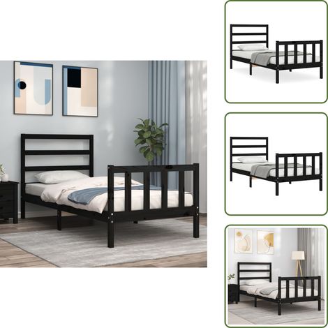 Cabecero de cama - vidaXL Estructura de cama individual con cabecero madera maciza negro - Colchón para cama