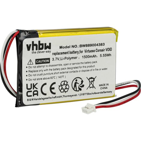 vhbw Batería reemplaza Corsair 603450, AEC524050 para auriculares inalámbricos, cascos (1500 mAh, 3,7 V, Li-poli)