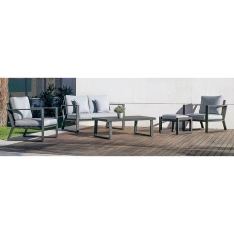 Conjunto terraza jardín aluminio Bolonia-77 con estructura en gris antracita. (1/5)