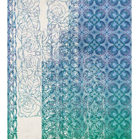 Papier peint panoramique classique Art Nouveau Bleu (1/4)