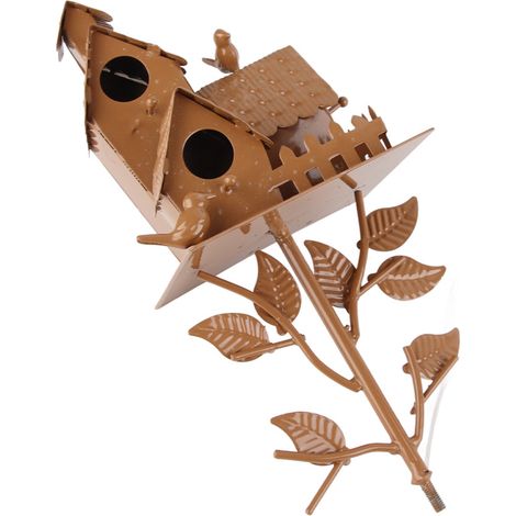Nichoir en métal avec poteau, nichoir à oiseaux en métal vieilli, décoration de jardin, style cottage, piquets pour nichoir à colibris, nichoir en métal vieilli (1/5)