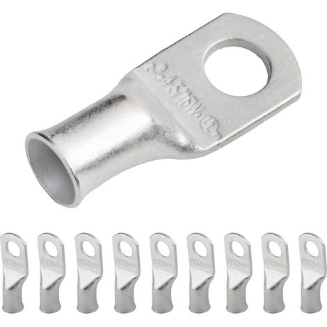 Cosse Electrique 4 AWG (25 mm²) - 5/16" (M8) Cosses à Sertir UL Qualité Marine, Extrémité de Câble de Batterie, Cosse Batterie Cuivre Etamé, Connecteur Anneau Tubulaire [B38] - 10 pièces