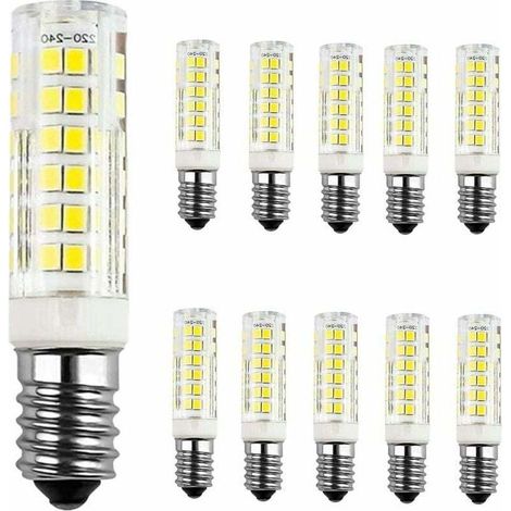 Paquete de 10 bombillas LED E14 de 9 W, luz blanca fría de 6000 K, equivalentes a bombillas incandescentes de 60 W, CA 220-240 V, 680 lm, ángulo de haz de 360°, no regulables. (1/4)