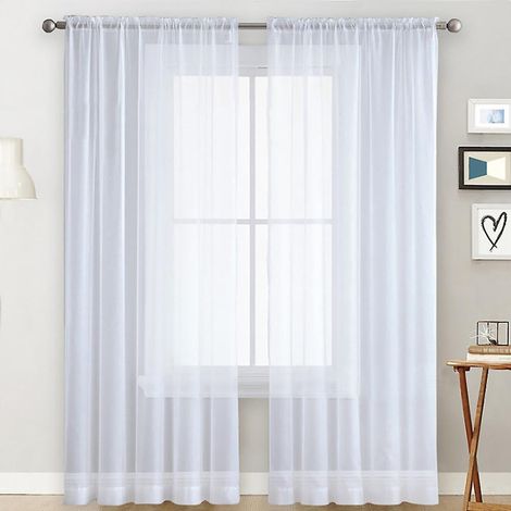 Transparente Gardinen für Wohnzimmer und Schlafzimmer, halbtransparente Voile-Gardinen, 12L, Weiß