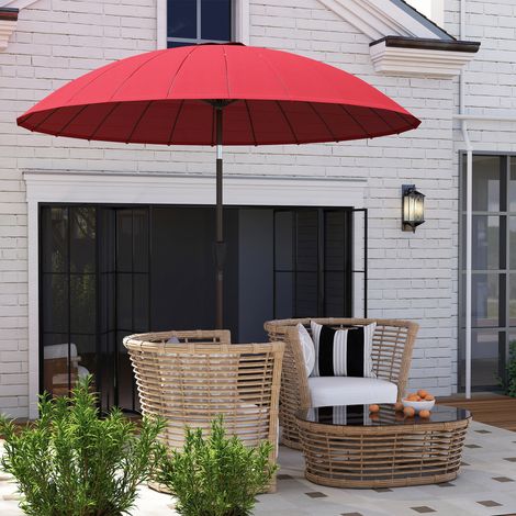 Outsunny Parasol de jardin Parasol droit inclinable rond avec 24 baleines manivelle aluminium fibre de verre polyester diamètre 2.60 m coloris rouge