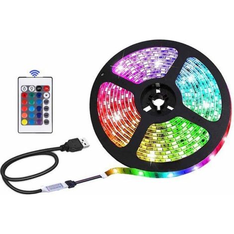 Bande lumineuse LED USB, lumière RVB 5050, télécommande infrarouge 24 touches, sûre et tactile,rétroéclairage TV(3,28 pieds / 1 m) (1/4)