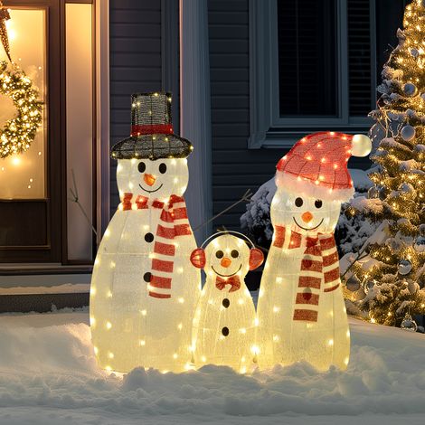 Famille de bonhommes de neige, 148 LED, guirlande lumineuse de Noël, résistante aux intempéries, finition brillante, blanche (1/5)