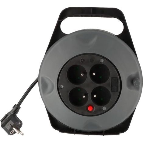 1 Enrouleur électrique, 4 Prises 16A+T, Câble 10m, Disjoncteur Thermique, Usage Ménager